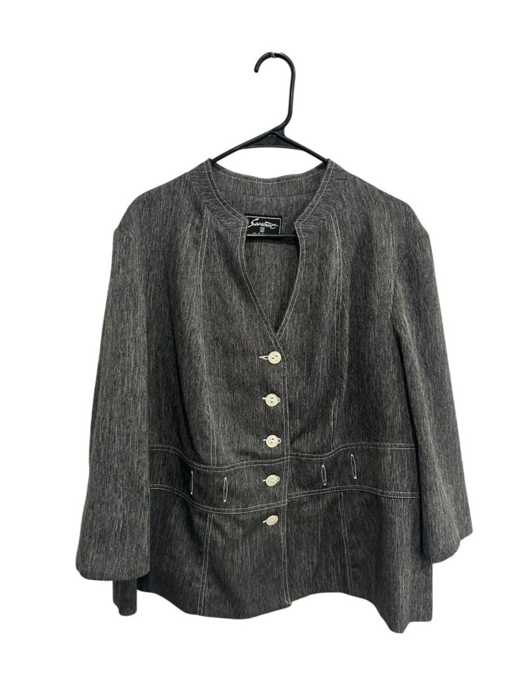 Sweet Suit 8 Gray Button Front Textured Blazer Tailored Fit Minimalist Old Money